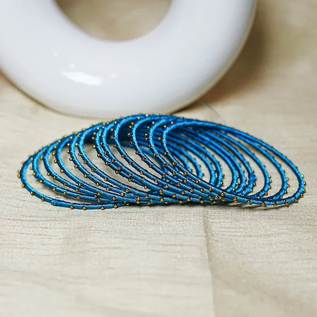 Metal Base with Premium Thread Work Bangles for Women & Girls (Pack of 12 Bangle) - The Golden Cascade